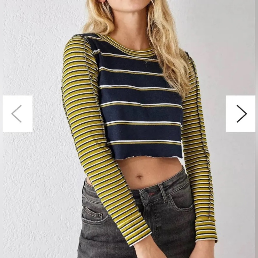 BDG Green Black Striped Cropped Top Y2K Grunge Baby Tee Size M